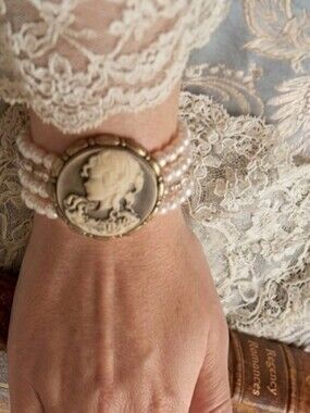 NWOT Vintage Pearl & Crystal Cameo Multi-Strand Bracelet - Bridgerton Core